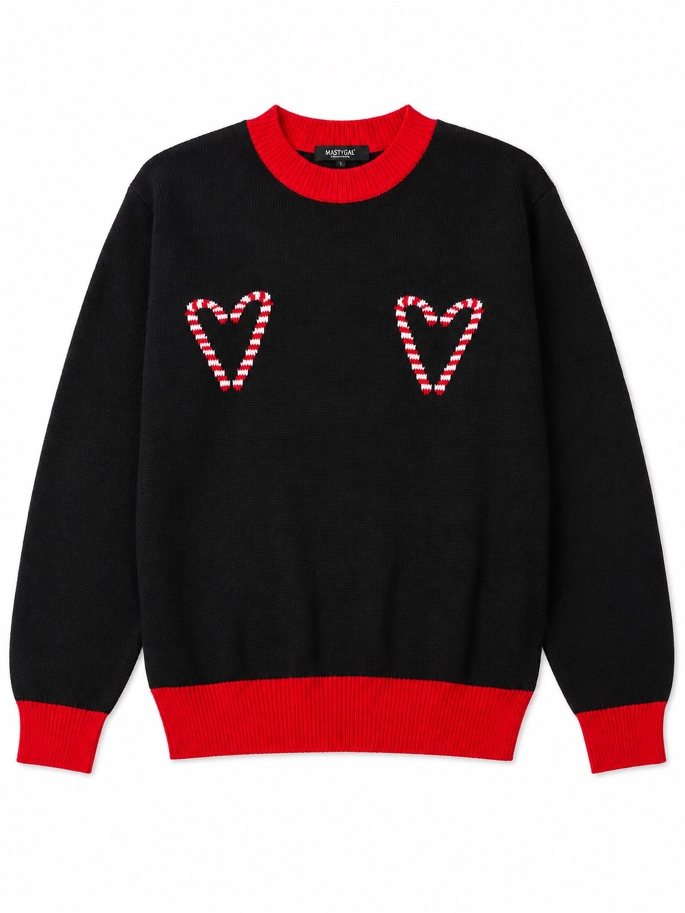 Nasty Gal Women’s Black & Red Heart Knit Sweater Medium